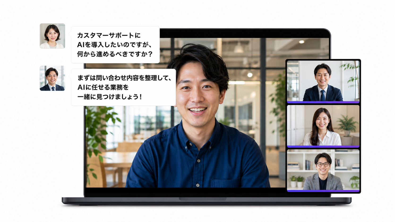 オンライン相談で、AIの活用方法について講師に個別相談している様子
